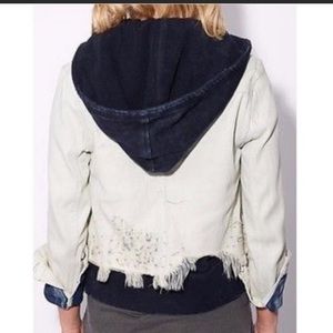 Free People Distressed Denim Jacket With Hood
